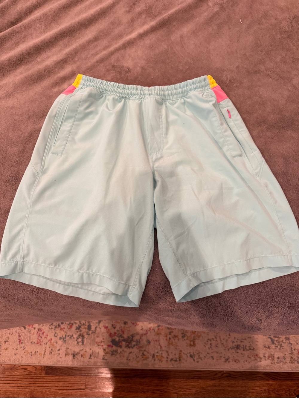 Birddogs Light Blue Men's Shorts with Pink and Yellow Accents